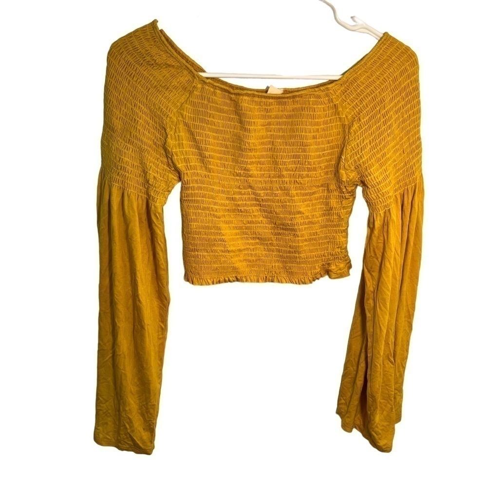 Tres Bien Women's Size Medium/Large Smocked Top Mustard Yellow Balloon Sleeves
